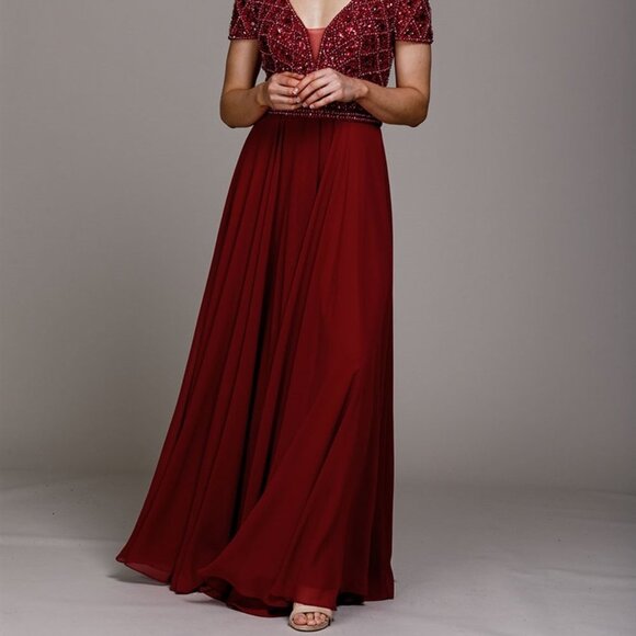Sequined Illusion V-Neck Evening Dress AC787 - Picture 4 of 5